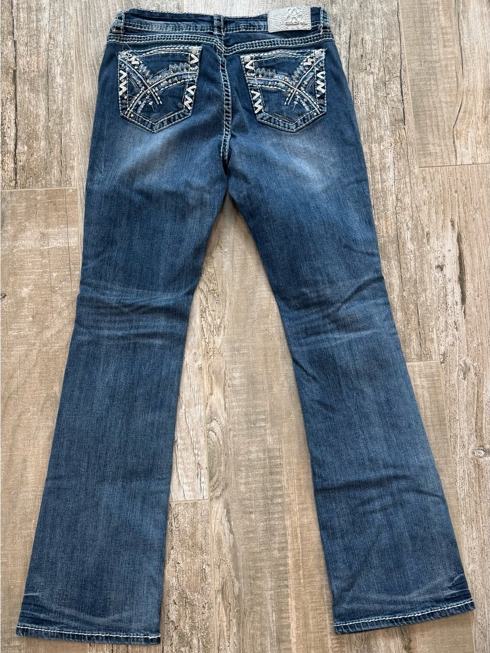 Grace in LA Women's Aztec/Geometric Embroidered Bootcut Jeans.